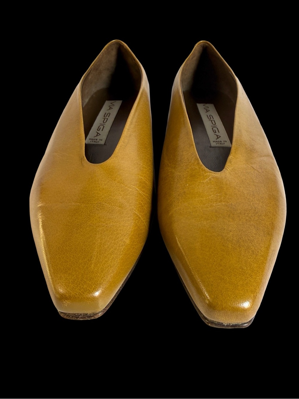 Via Spiga Mustard Yellow Leather Slip-On Loafers